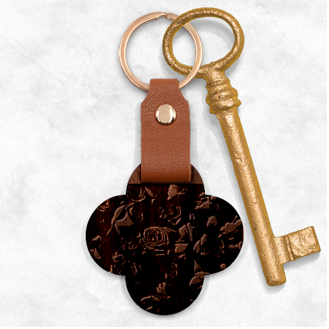 Floral Buds Of Roses Beautiful Flowers Engraved Wood Key Chain from ArtsNow.com Front