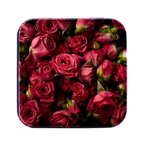 Floral Buds Of Roses Beautiful Flowers Square Metal Box (Black) from ArtsNow.com Front