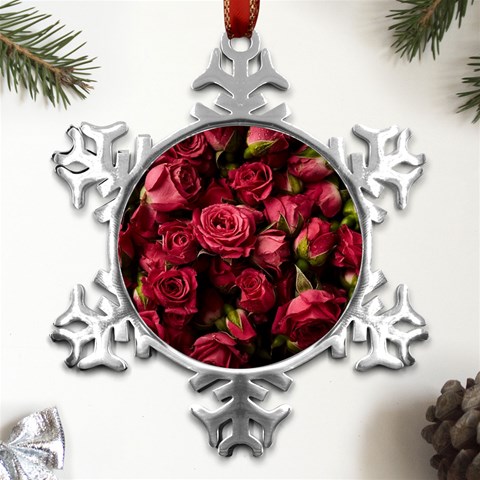 Floral Buds Of Roses Beautiful Flowers Metal Small Snowflake Ornament from ArtsNow.com Front