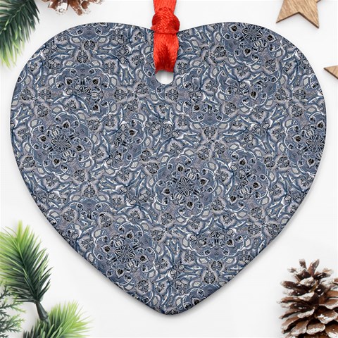 Blue Ornament Complex Mosaic Print Pattern Ornament (Heart) from ArtsNow.com Front