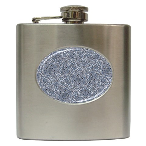 Blue Ornament Complex Mosaic Print Pattern Hip Flask (6 oz) from ArtsNow.com Front