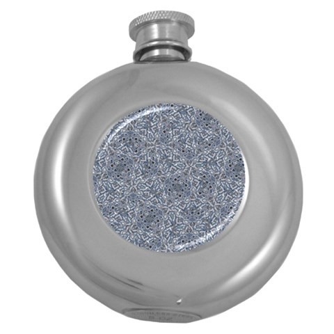 Blue Ornament Complex Mosaic Print Pattern Round Hip Flask (5 oz) from ArtsNow.com Front