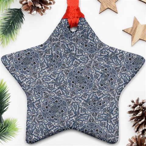 Blue Ornament Complex Mosaic Print Pattern Star Ornament (Two Sides) from ArtsNow.com Back