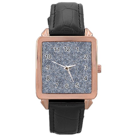 Blue Ornament Complex Mosaic Print Pattern Rose Gold Leather Watch  from ArtsNow.com Front