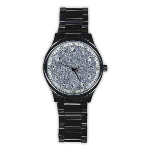 Blue Ornament Complex Mosaic Print Pattern Stainless Steel Round Watch from ArtsNow.com Front