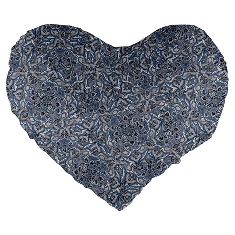 Blue Ornament Complex Mosaic Print Pattern Large 19  Premium Flano Heart Shape Cushions from ArtsNow.com Front