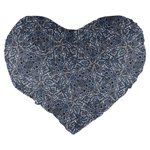 Blue Ornament Complex Mosaic Print Pattern Large 19  Premium Flano Heart Shape Cushions from ArtsNow.com Back