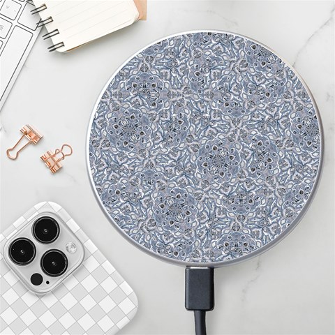 Blue Ornament Complex Mosaic Print Pattern Wireless Fast Charger(White) from ArtsNow.com Front