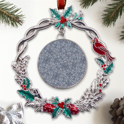 Blue Ornament Complex Mosaic Print Pattern Metal X mas Wreath Holly leaf Ornament from ArtsNow.com Front