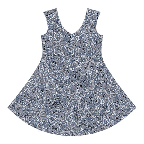 Blue Ornament Complex Mosaic Print Pattern Short Sleeve V Front