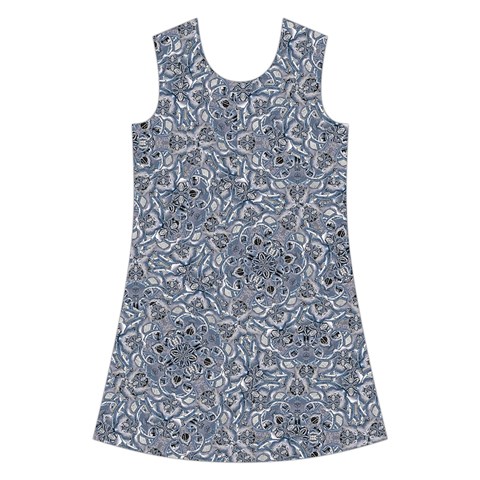 Blue Ornament Complex Mosaic Print Pattern Kids  Short Sleeve Velvet Dress from ArtsNow.com Front