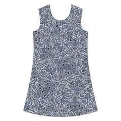 Blue Ornament Complex Mosaic Print Pattern Kids  Short Sleeve Velvet Dress from ArtsNow.com Front