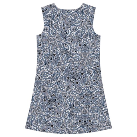 Blue Ornament Complex Mosaic Print Pattern Kids  Short Sleeve Velvet Dress from ArtsNow.com Back