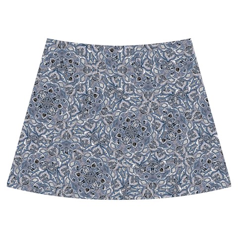 Blue Ornament Complex Mosaic Print Pattern Knee Back Skirt