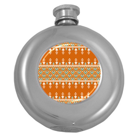 Winter Wonderland Seamless Pattern: Christmas Trees & Snowflakes on Dark Background Round Hip Flask (5 oz) from ArtsNow.com Front