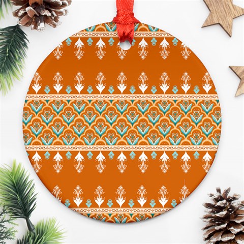 Winter Wonderland Seamless Pattern: Christmas Trees & Snowflakes on Dark Background Round Ornament (Two Sides) from ArtsNow.com Back