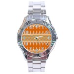 Winter Wonderland Seamless Pattern: Christmas Trees & Snowflakes on Dark Background Stainless Steel Analogue Watch