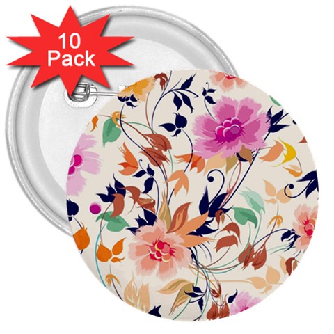 Abstract Floral Background 3  Buttons (10 pack)  from ArtsNow.com Front