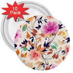 Abstract Floral Background 3  Buttons (10 pack) 