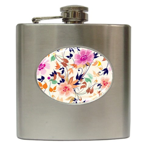 Abstract Floral Background Hip Flask (6 oz) from ArtsNow.com Front