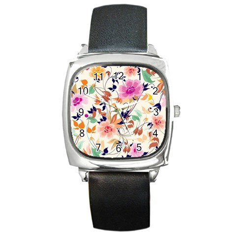 Abstract Floral Background Square Metal Watch from ArtsNow.com Front