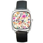 Abstract Floral Background Square Metal Watch