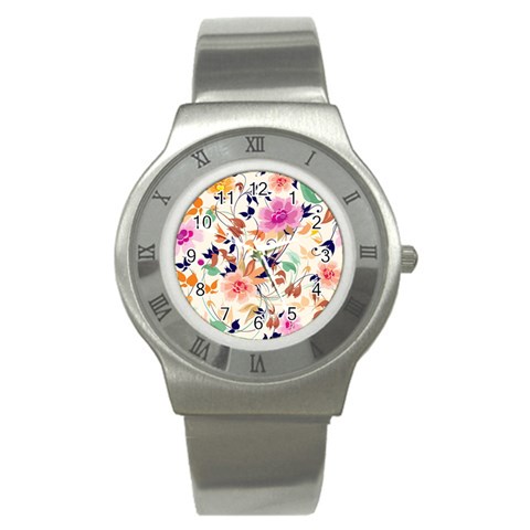 Abstract Floral Background Stainless Steel Watch from ArtsNow.com Front