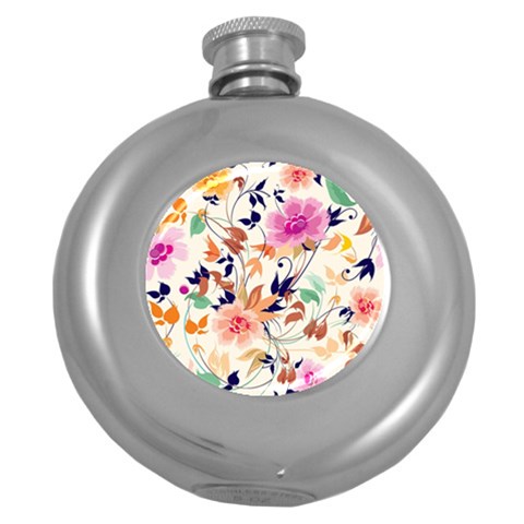 Abstract Floral Background Round Hip Flask (5 oz) from ArtsNow.com Front