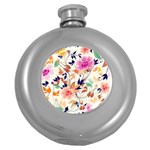 Abstract Floral Background Round Hip Flask (5 oz)