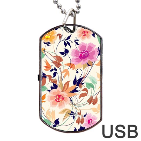 Abstract Floral Background Dog Tag USB Flash (Two Sides) from ArtsNow.com Front