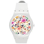 Abstract Floral Background Round Plastic Sport Watch (M)