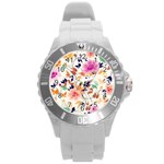 Abstract Floral Background Round Plastic Sport Watch (L)