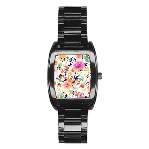 Abstract Floral Background Stainless Steel Barrel Watch from ArtsNow.com Front