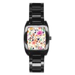 Abstract Floral Background Stainless Steel Barrel Watch