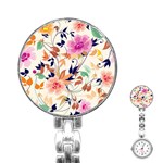 Abstract Floral Background Stainless Steel Nurses Watch