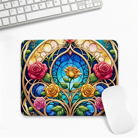 Roses Floral Stained Glass Vibrant Small Mousepad from ArtsNow.com Front