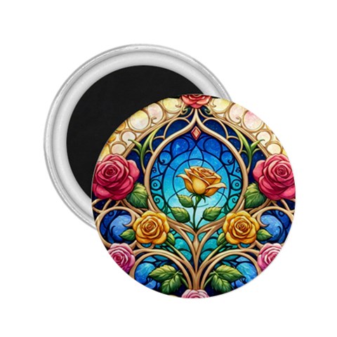 Roses Floral Stained Glass Vibrant 2.25  Magnets from ArtsNow.com Front