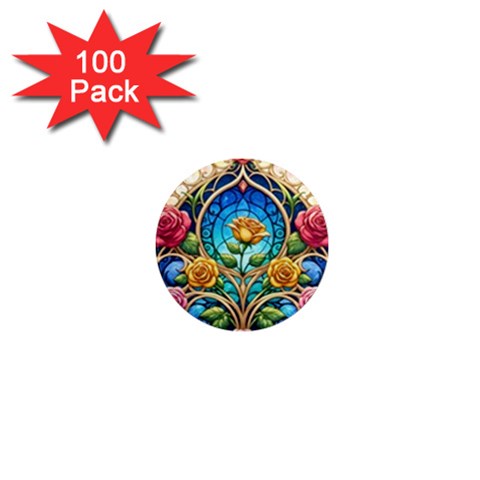 Roses Floral Stained Glass Vibrant 1  Mini Magnets (100 pack)  from ArtsNow.com Front