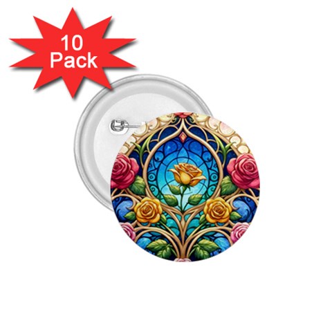 Roses Floral Stained Glass Vibrant 1.75  Buttons (10 pack) from ArtsNow.com Front