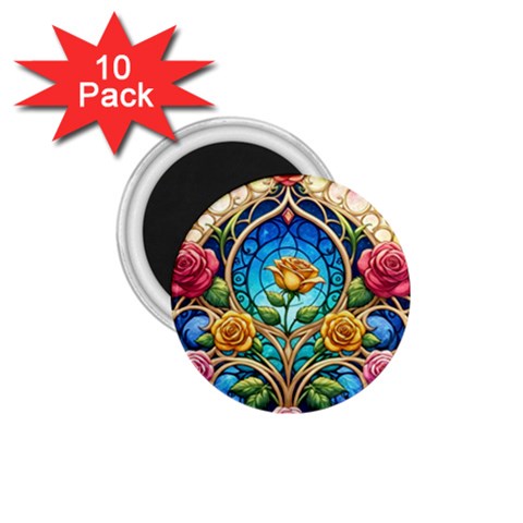 Roses Floral Stained Glass Vibrant 1.75  Magnets (10 pack)  from ArtsNow.com Front