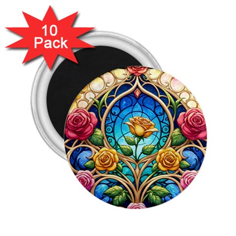 Roses Floral Stained Glass Vibrant 2.25  Magnets (10 pack)  from ArtsNow.com Front