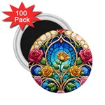 Roses Floral Stained Glass Vibrant 2.25  Magnets (100 pack) 