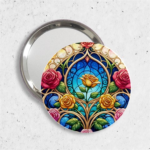 Roses Floral Stained Glass Vibrant 2.25  Handbag Mirrors from ArtsNow.com Front