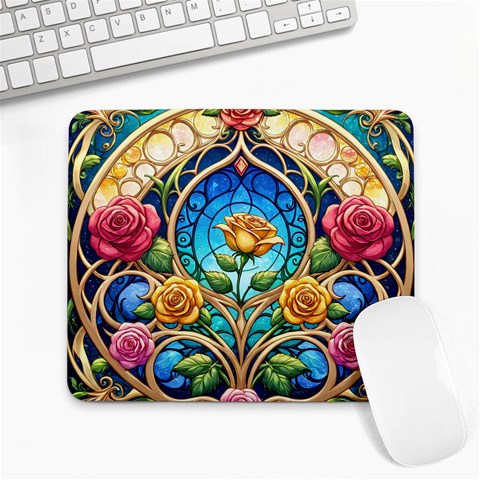 Roses Floral Stained Glass Vibrant Large Mousepad from ArtsNow.com Front