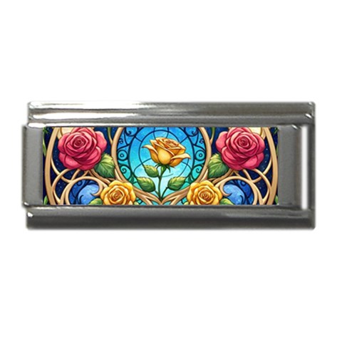 Roses Floral Stained Glass Vibrant Superlink Italian Charm (9mm) from ArtsNow.com Front