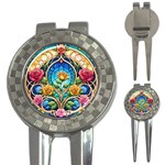 Roses Floral Stained Glass Vibrant 3-in-1 Golf Divots