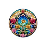 Roses Floral Stained Glass Vibrant Rubber Round Coaster (4 pack)