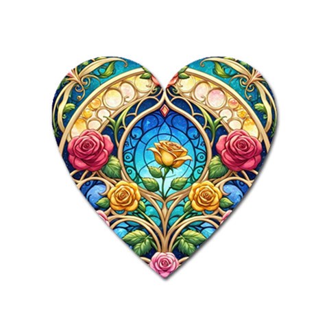 Roses Floral Stained Glass Vibrant Heart Magnet from ArtsNow.com Front