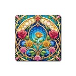 Roses Floral Stained Glass Vibrant Square Magnet