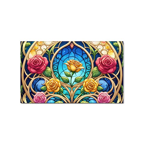 Roses Floral Stained Glass Vibrant Sticker Rectangular (100 pack) from ArtsNow.com Front